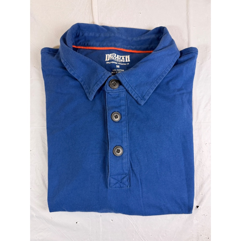 Duluth Trading Co Mens Blue Spillfighter Longtail T Polo Shirt Medium Cotton